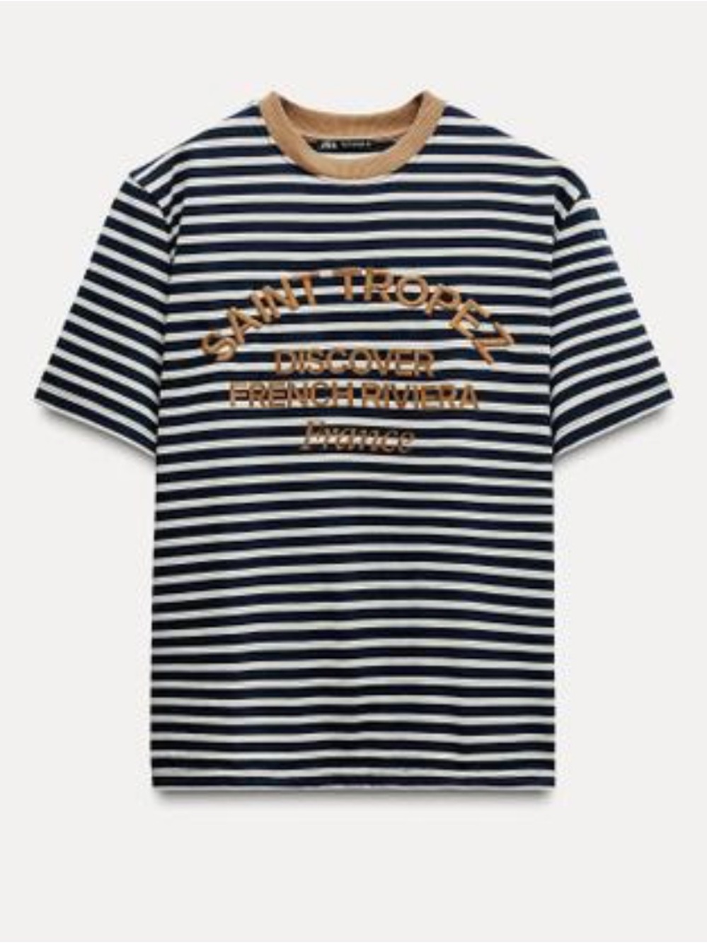 Zara st tropez Striped Crewneck T-Shirt - Navy & White